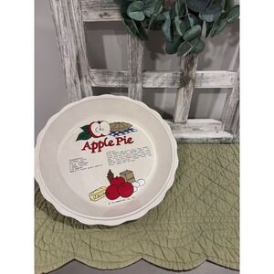 Vintage Ceramic Sunnycraft Apple Pie with Recipe Baking Dish Plate 11" Oven Safe